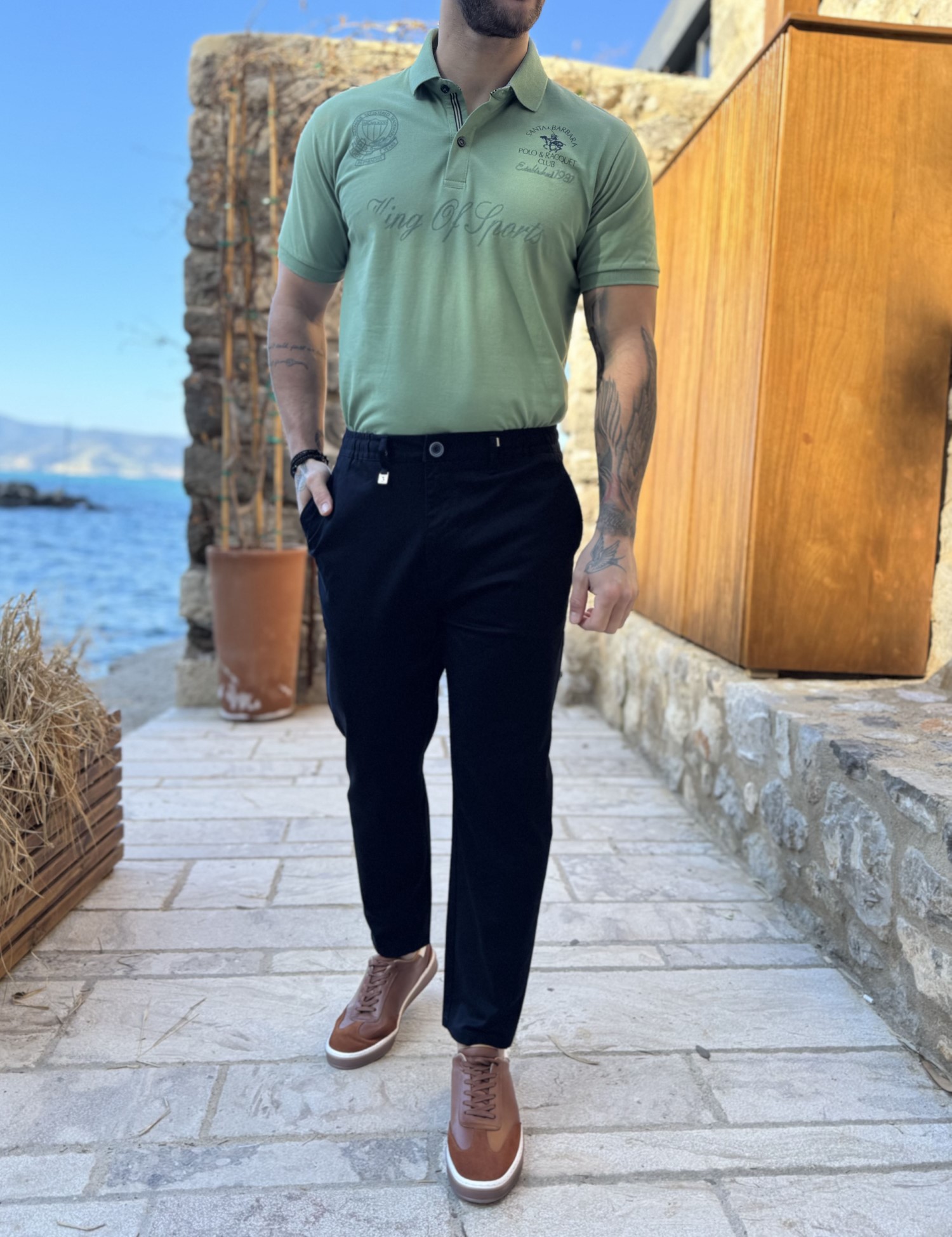 Ανδρικό μπλε υφασμάτινο chinos παντελόνι με λάστιχο JR0020B φωτογραφία